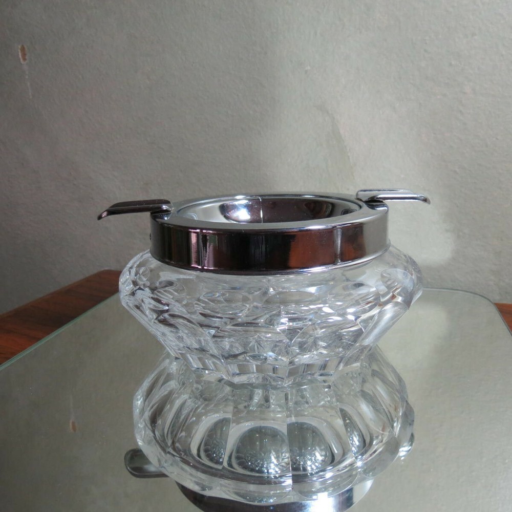 Crystal Ashtray with Stainless Steel or Chrome