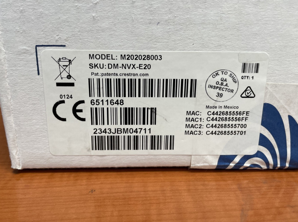 Crestron DM-NVX-E20 4K60 4:4:4 HDR Network AV Encoder 6511648
