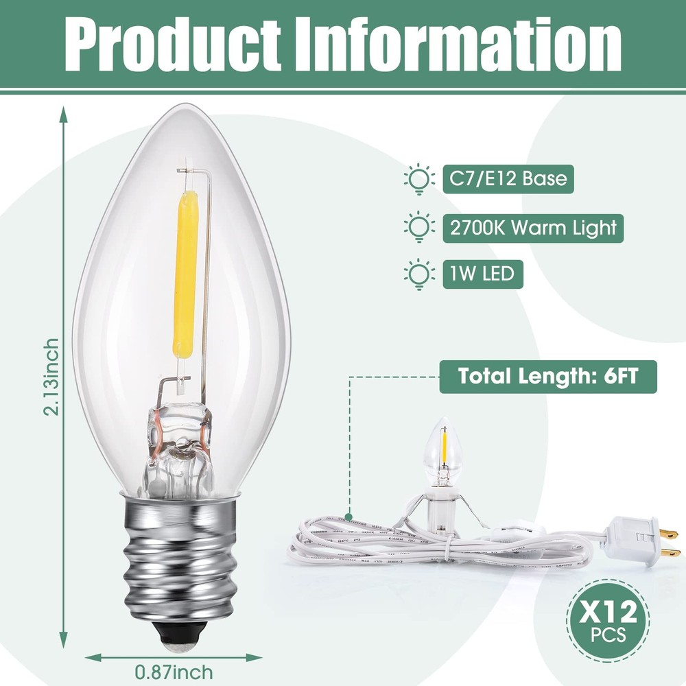 Coume 24 Packs Accessory Cord with LED Light Bulb, 6 Ft Warm White