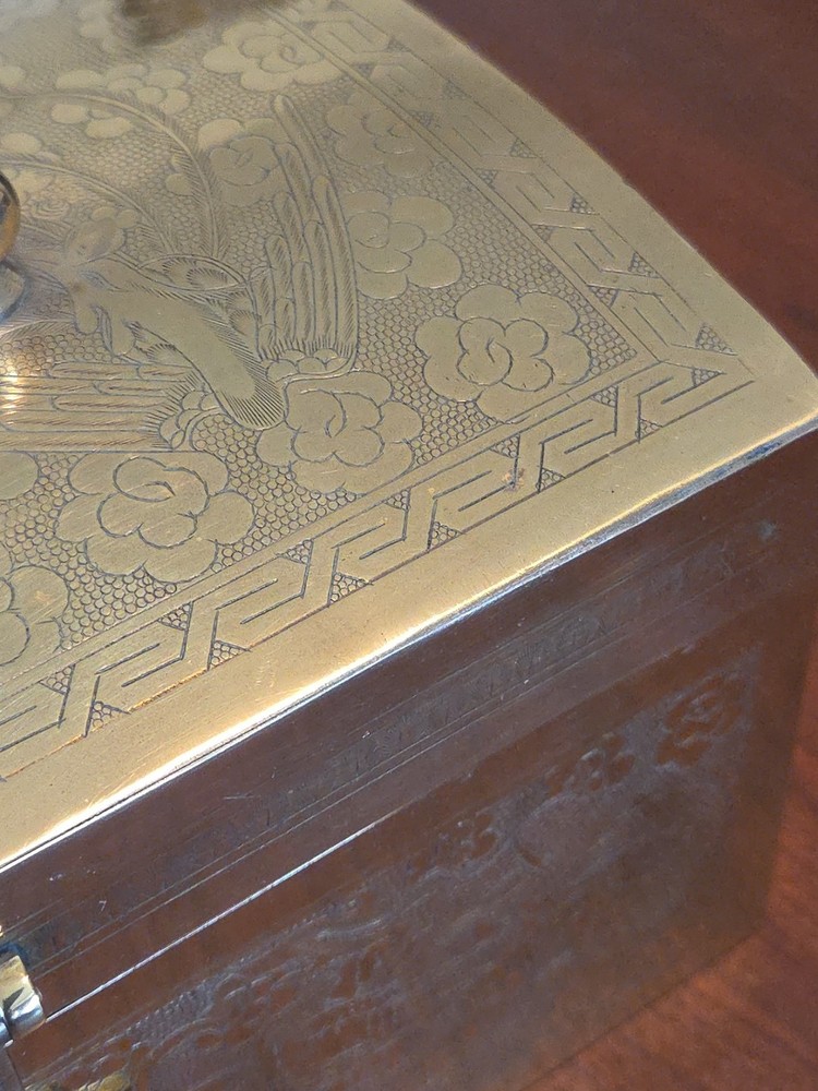 Antique Document Box Eastern Engraved Brass Dome Top Valuables Chest