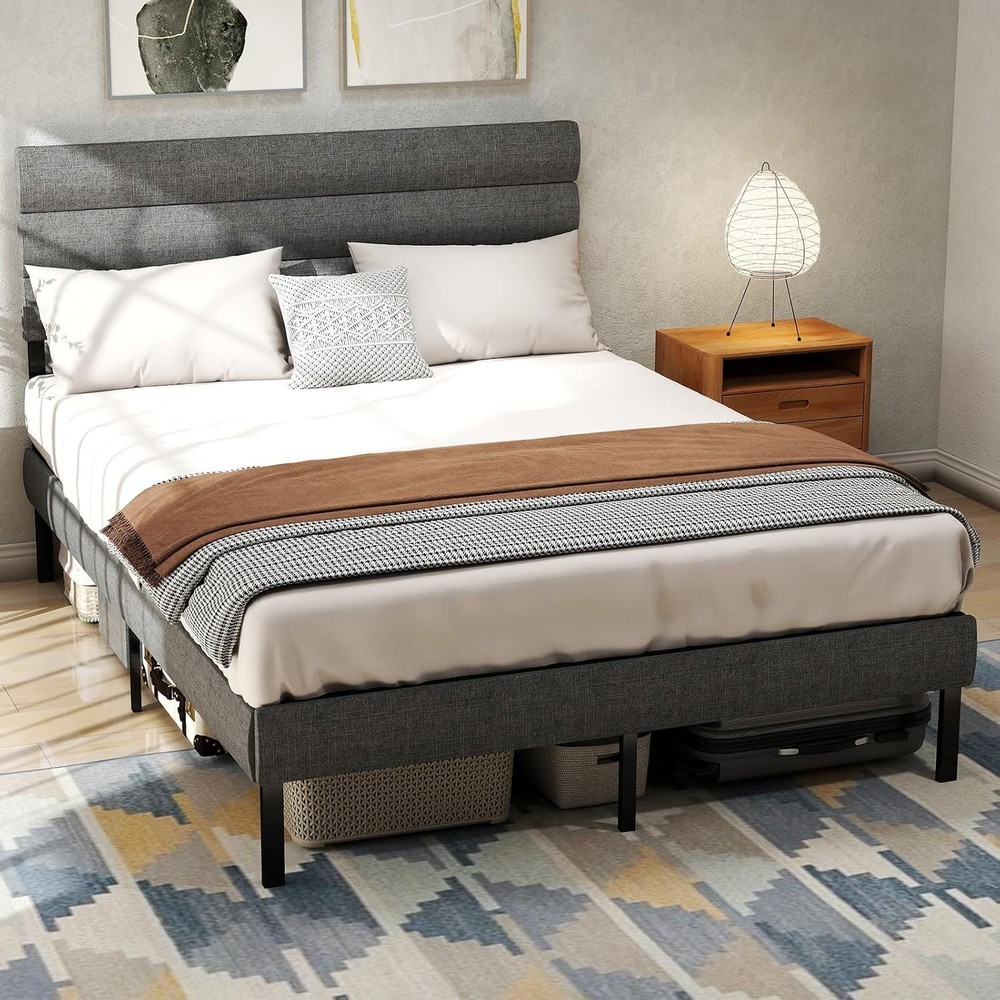 Full Queen Size Upholstered Bed Frame,Metal Platform Bed Frame with Headboard