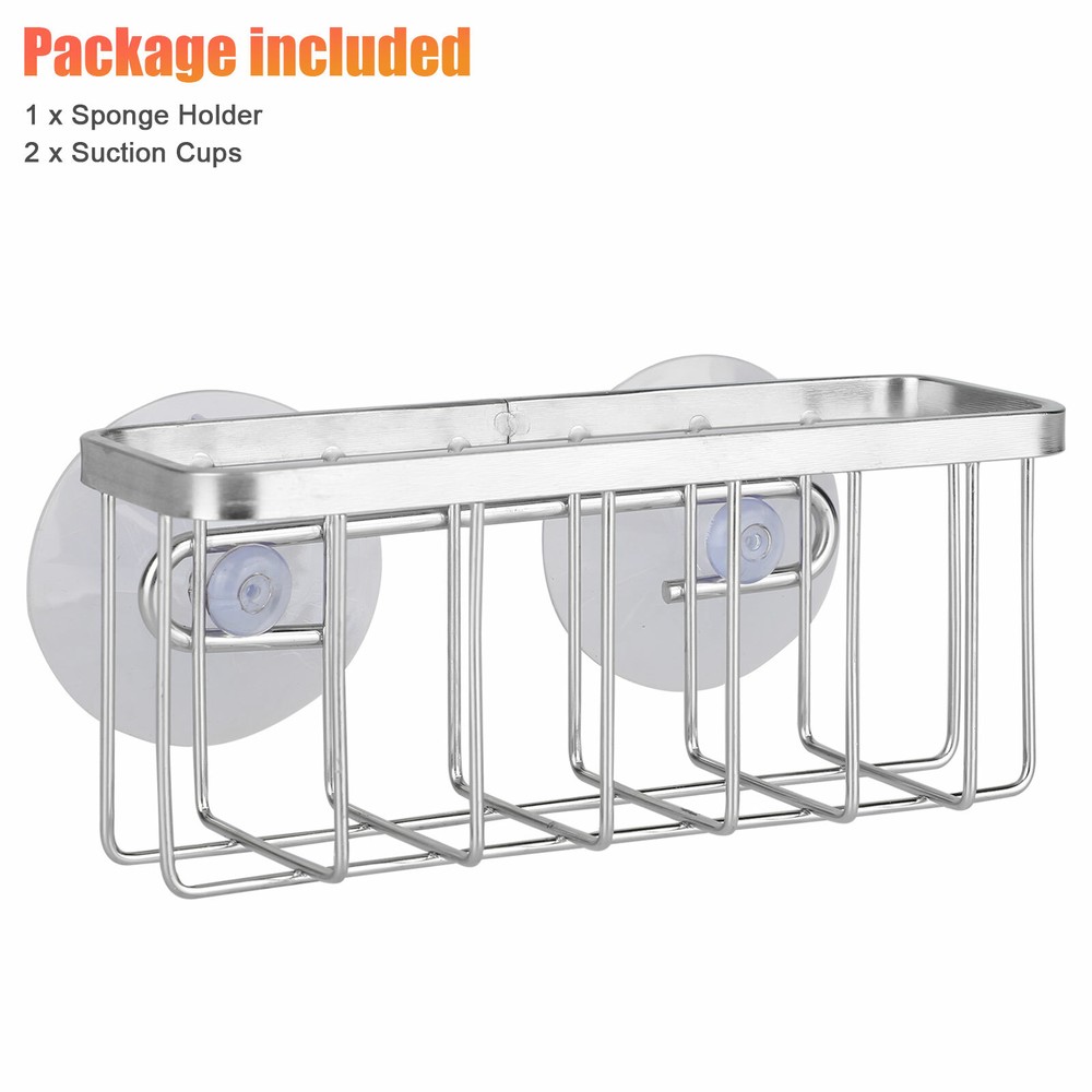 Sponge Holder for Kitchen Sink with Suction Cup Stainless Steel Caddy Organizer