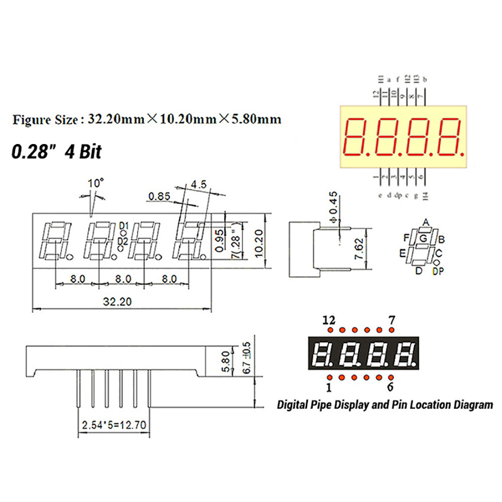 0.28/0.36/0.4/0.56/0.8" Red led Display 7 Segment Common Cathode/Anode 1-4 Bit