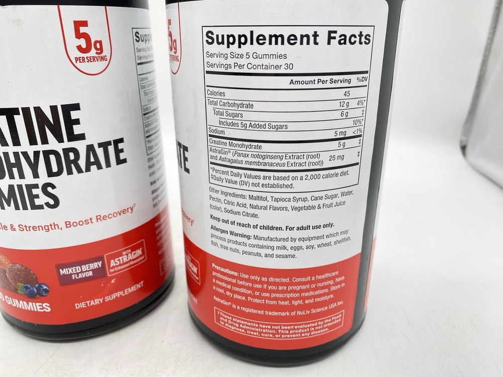 Force Factor Creatine Monohydrate Gummies, 5g, 2 Pack - 150 Ct, Mixed Berry