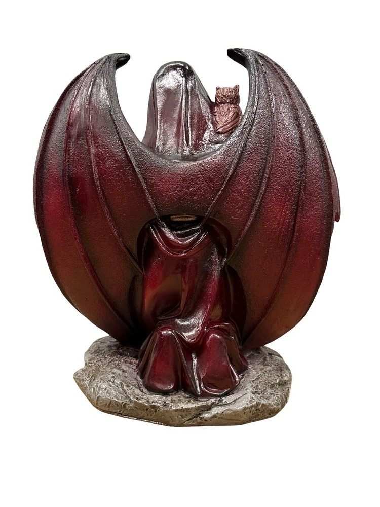 Santa Muerte Hincada- Curada - Roja-M-Sombreada
