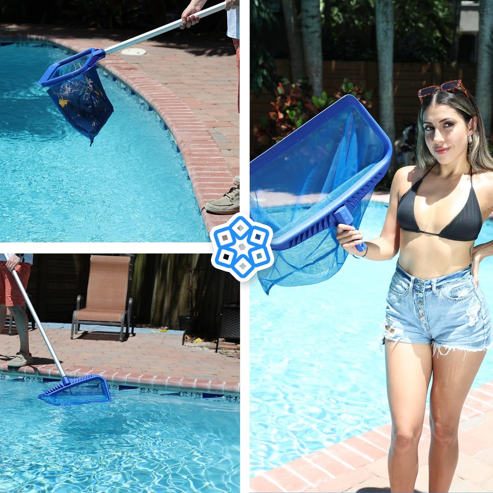 Skimmer Net Heavy Duty Leaf Rake Fine Mesh Net Bag Catcher Blue