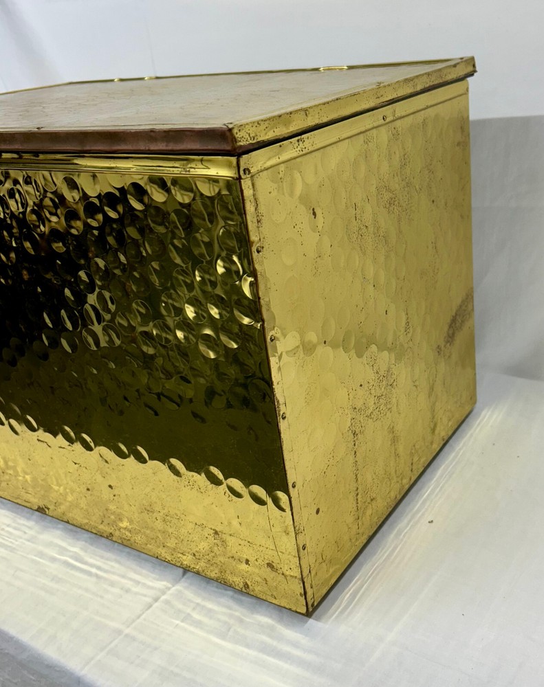 Hand Beaten Brass Fireside Box for Slippers or Kindling