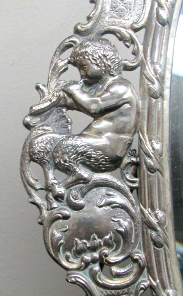 MAGNIFICENT ANTIQUE GERMAN 800 SILVER RETICULATED SILVER MIRROR