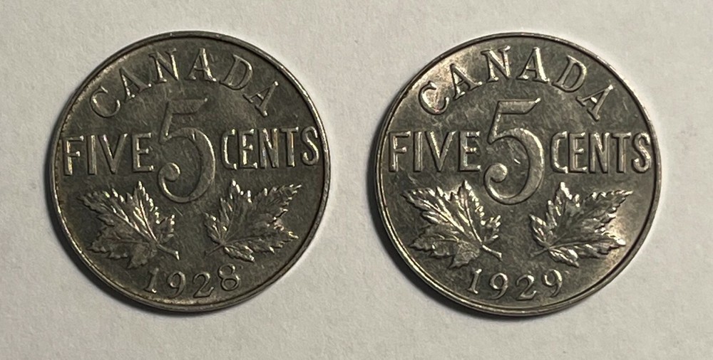 Canada 1928 & 1929 5C higher grade with luster (#1815)