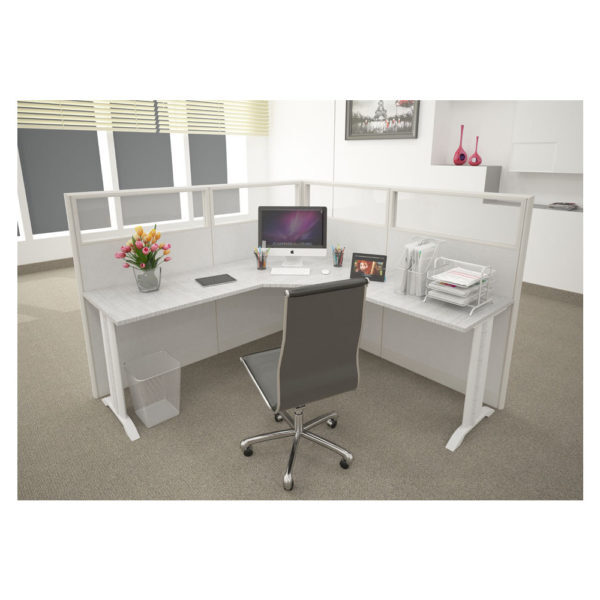 5x5 Cubicle -54" H- One Man Glazed L shape Workstation-E