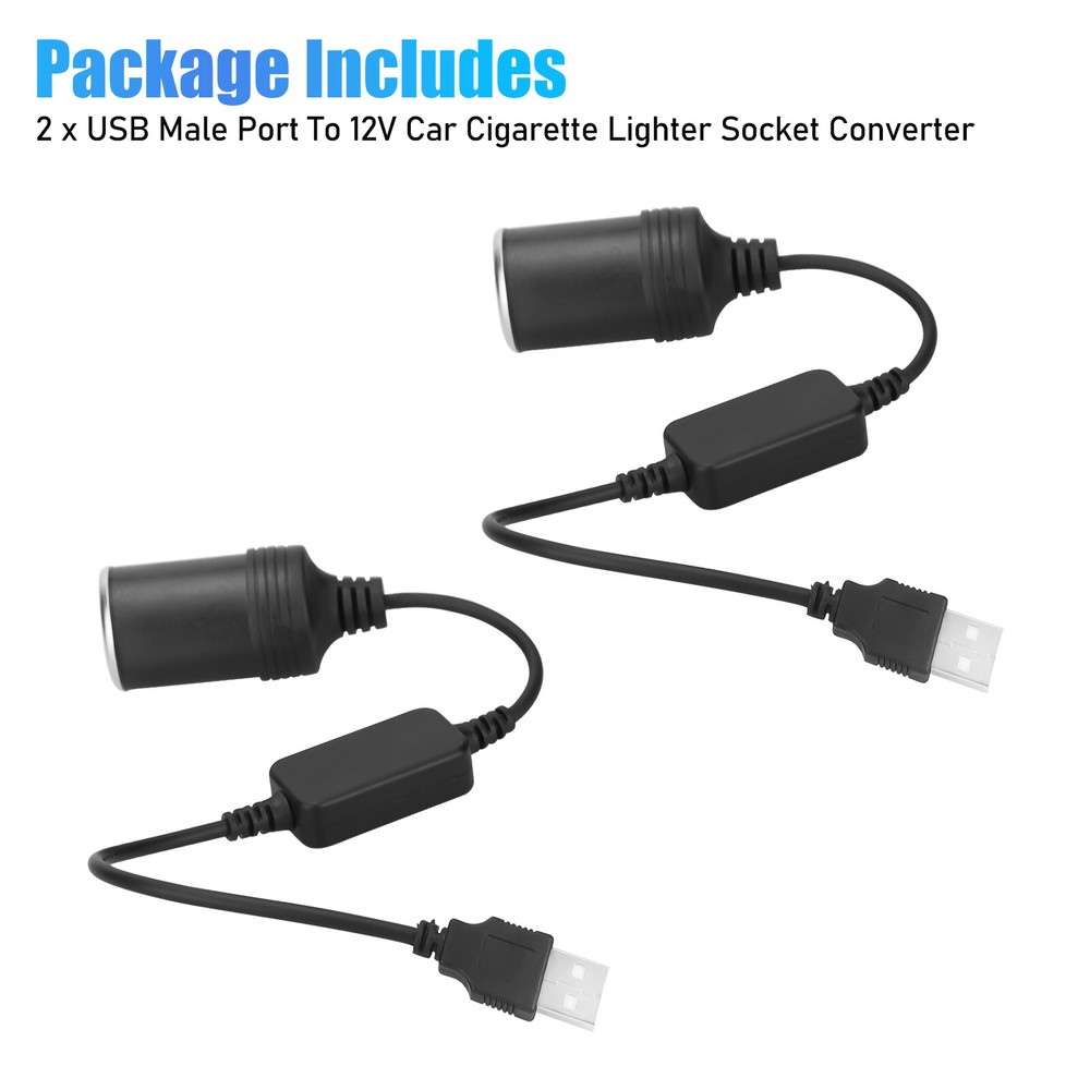 USB To 12V Car Cigarette Lighter Female Socket Converter Adapter Cable Connector