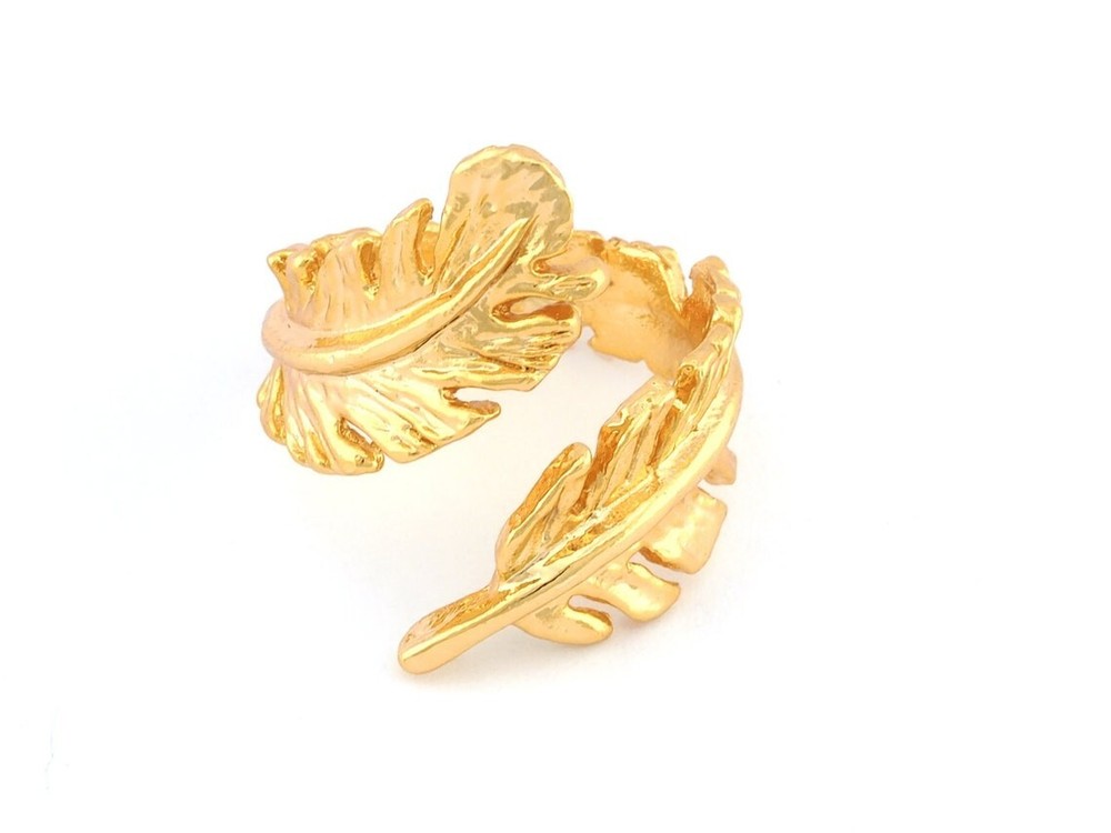 Minimalist Feather Ring Adjustable Ring Shiny Gold Plated Brass 5US size 2298