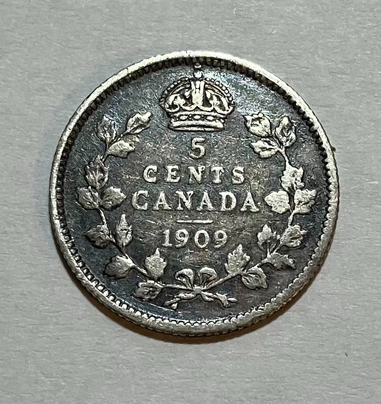 1909 Canada Silver 5 Cents - Round Leaves