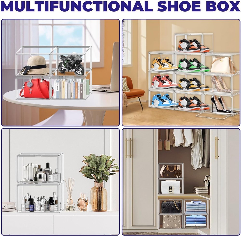 10 Pack Acrylic Shoe Storage, Size 15 Acrylic Sneaker Box Clear Stackable Sho...