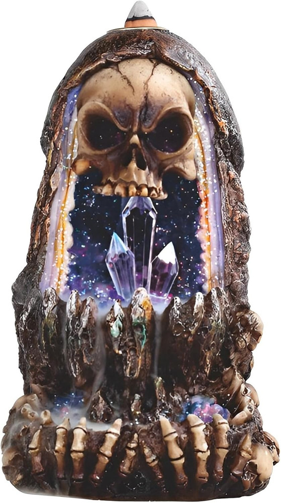 6.75" H Grim Reaper Backflow Incense Burner with LED Light Skull Incense Holder