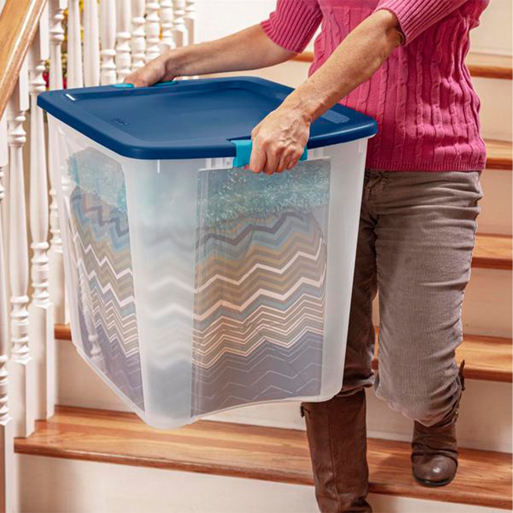 Sterilite 26 Gal Latch and Carry Stackable Storage Bin with Latching Lid, 4 Pack