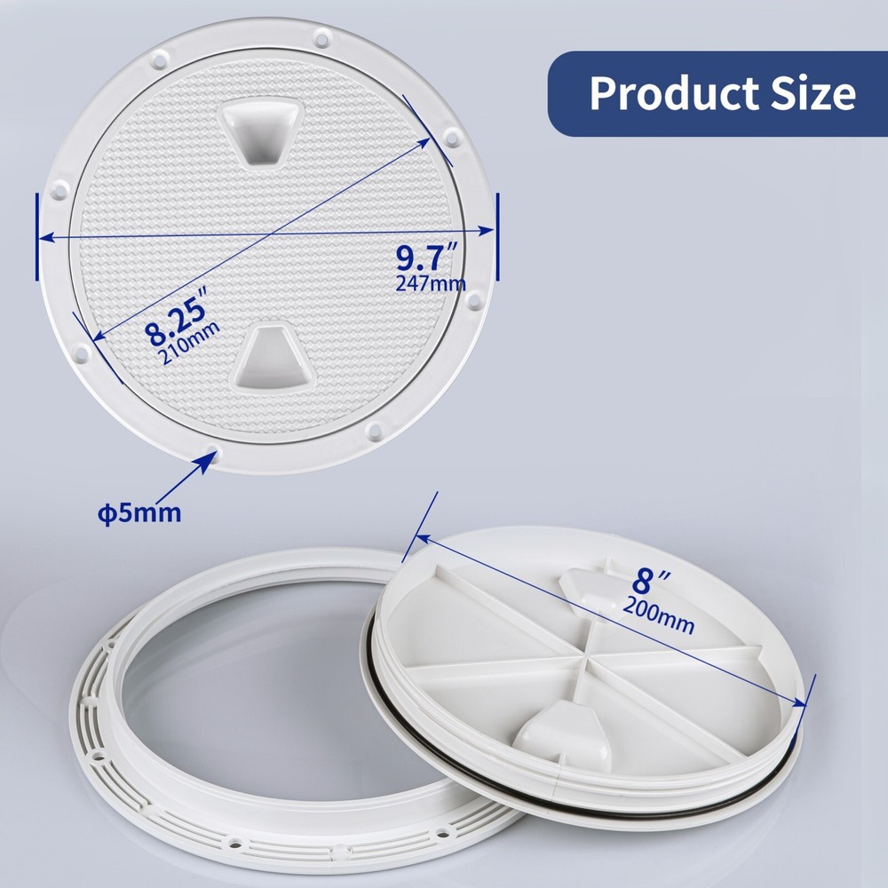 Marine 8'' Inch Screw Out White Plastic Round Deck Plate Inspection Hatch