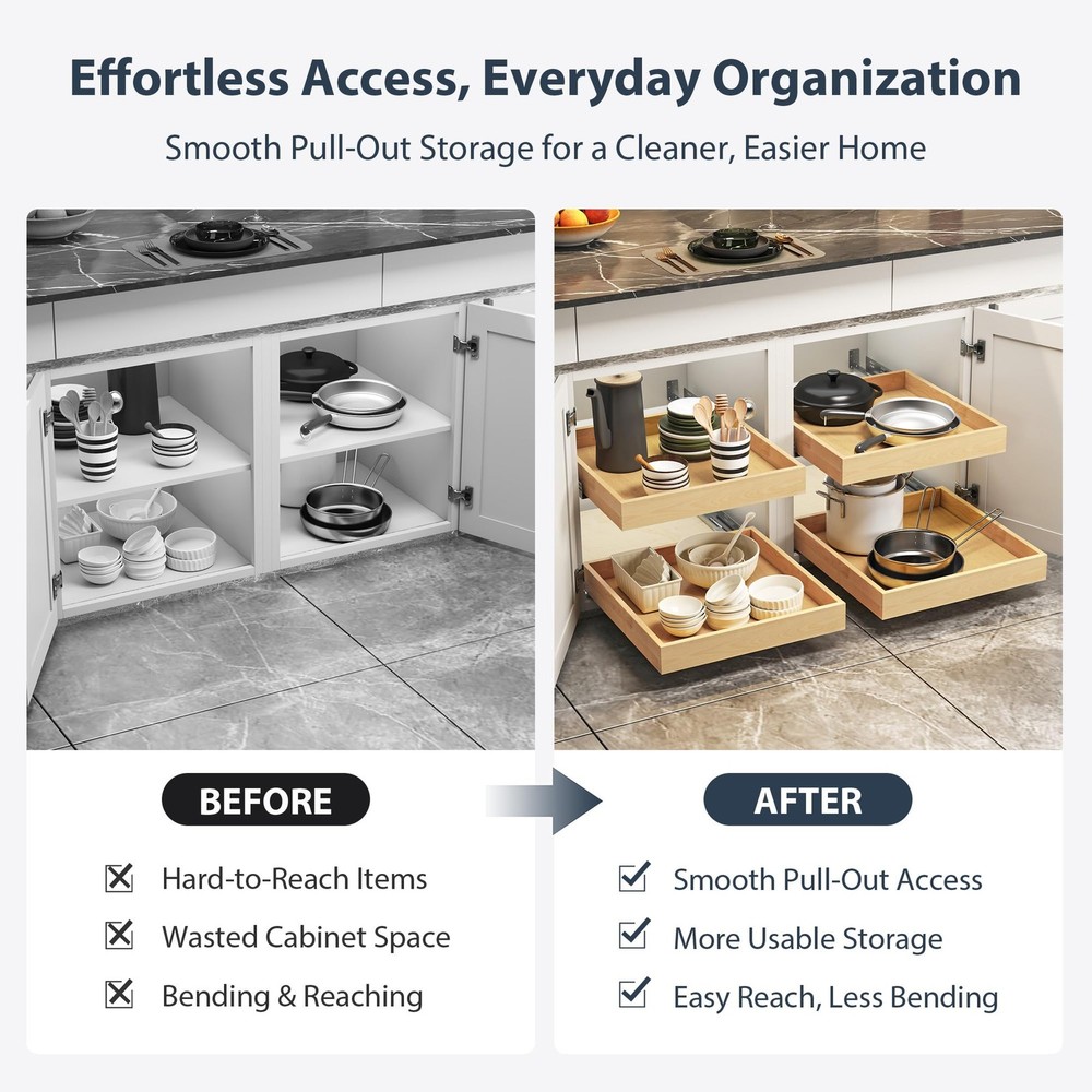 Pull Out Drawers for Cabinets - Birch Wood Pull-Out Drawer 20" W x 21" D - So...