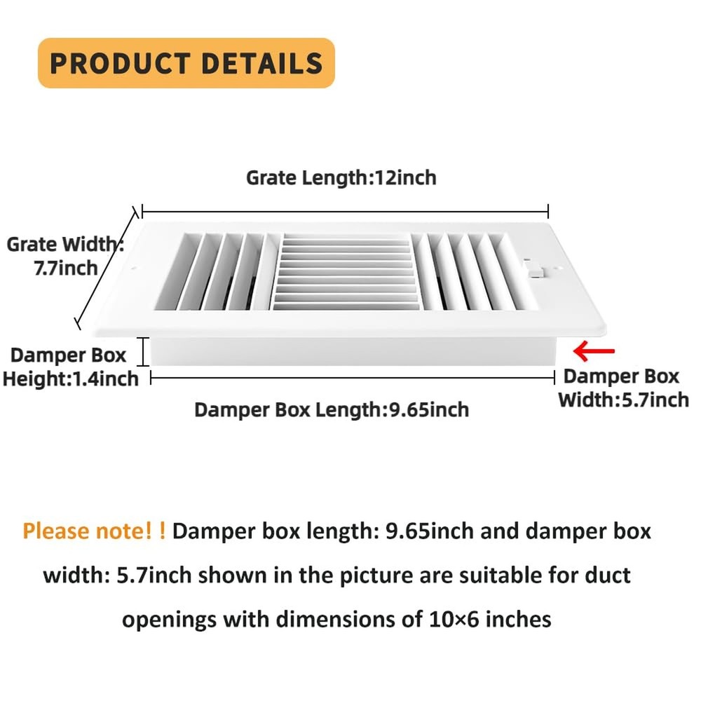 2 Pack Air Vent Cover Ceiling Register, FanGoFast Wall Vent 3-Way Plastic Sid...