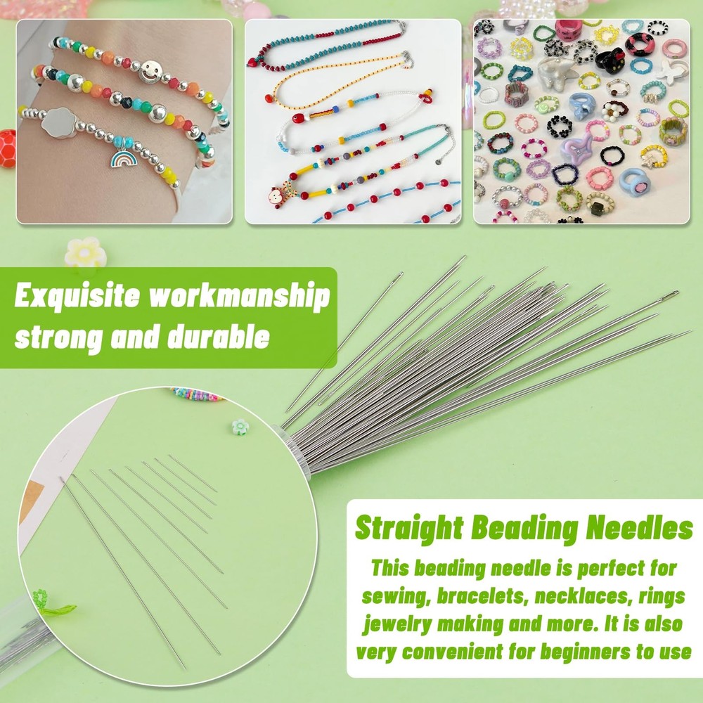 UOOU 85 Pcs Beading Needles Set,8 Sizes Long Straight Multicolor