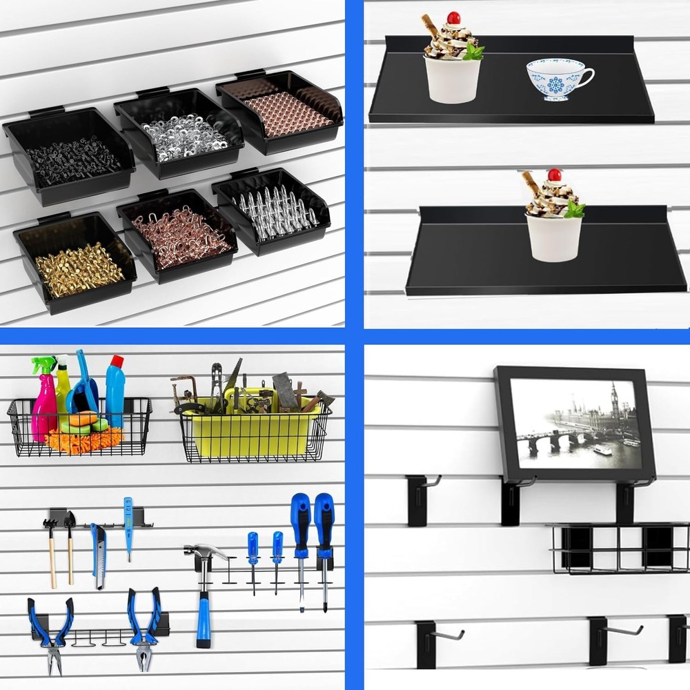 40-Piece Slatwall Organizer Kit - Includes Hooks, Shelves, Baskets, Bins,