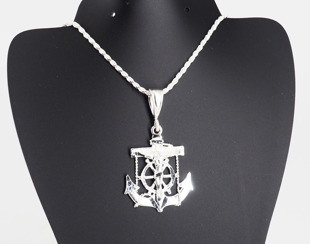 925 Solid Sterling Silver Mariner Crucifix Anchor Cross Pendant Charm Small