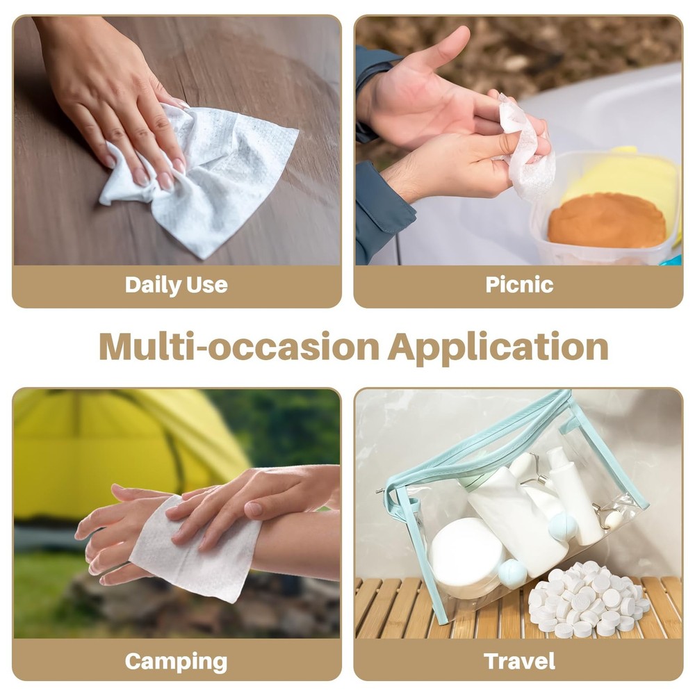 100 Compressed Towel Tablets - Disposable Face Washcloths Fast Drying Lightwe...