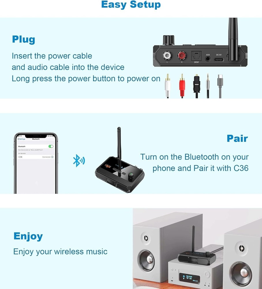 Wireless Bluetooth 5.3 Audio Receiver Optical USB Adapter for Home Stereo System