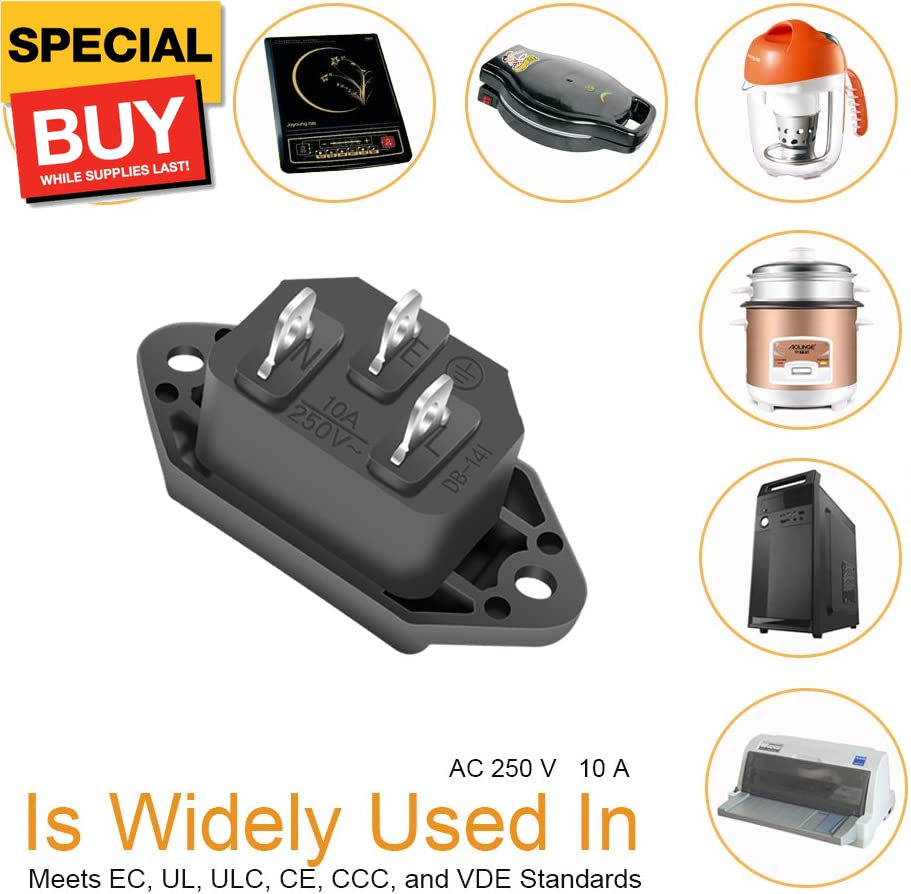 10 Pack AC 250V 10A IEC 320 C14 Panel Mount Plug Adapter Power Connector Socket
