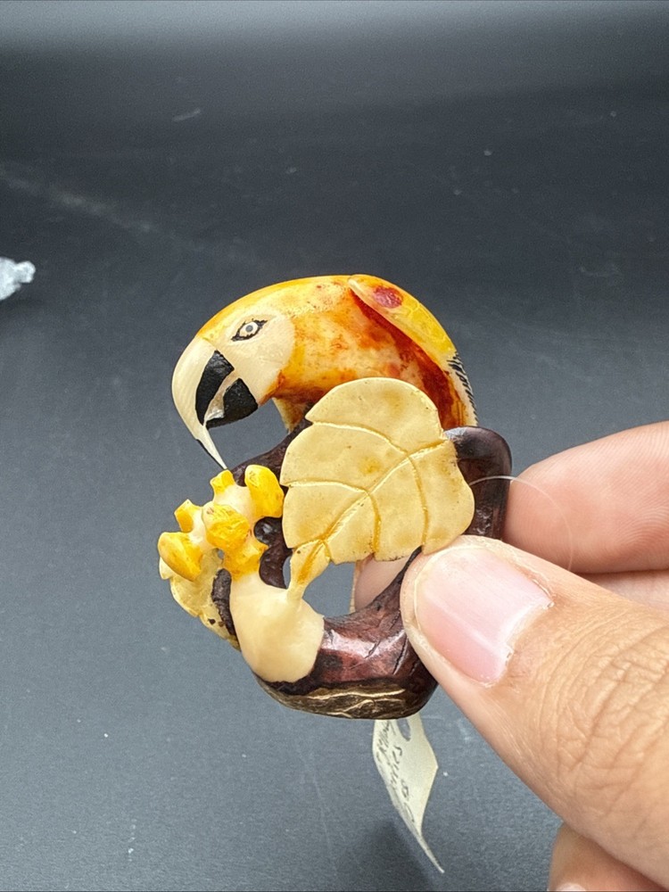 Tagua Nut Parrot Yellow/ Red On Branch