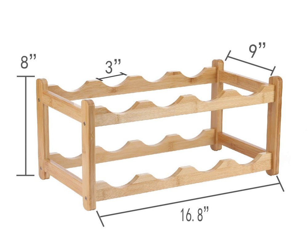 Wine Rack 8 Bottle 2-Tier Eco-Friendly Bamboo Wine Storage Easy-Assembly Spac...