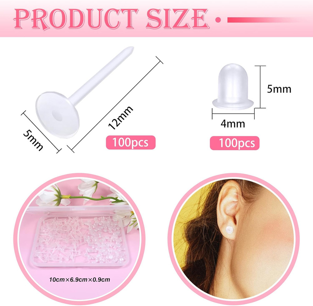 100Pcs 5Mm Invisible Plastic Earrings Blank Pins Studs Tiny Head Findings Plasti