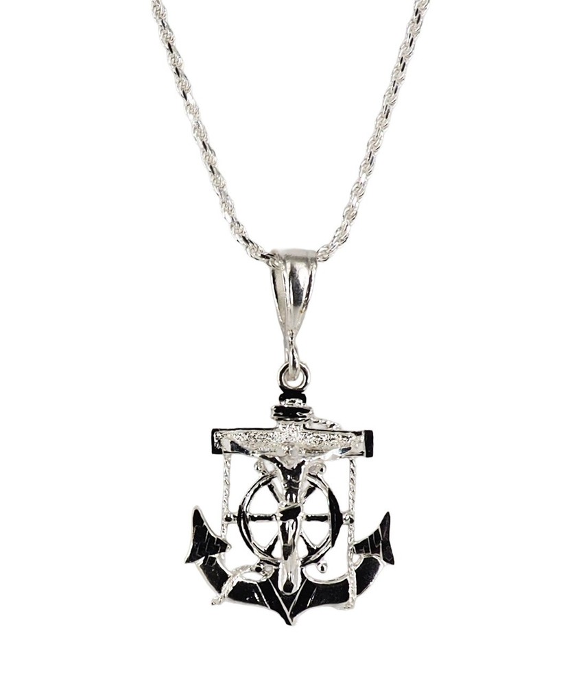 925 Solid Sterling Silver Mariner Crucifix Anchor Cross Pendant Charm Small