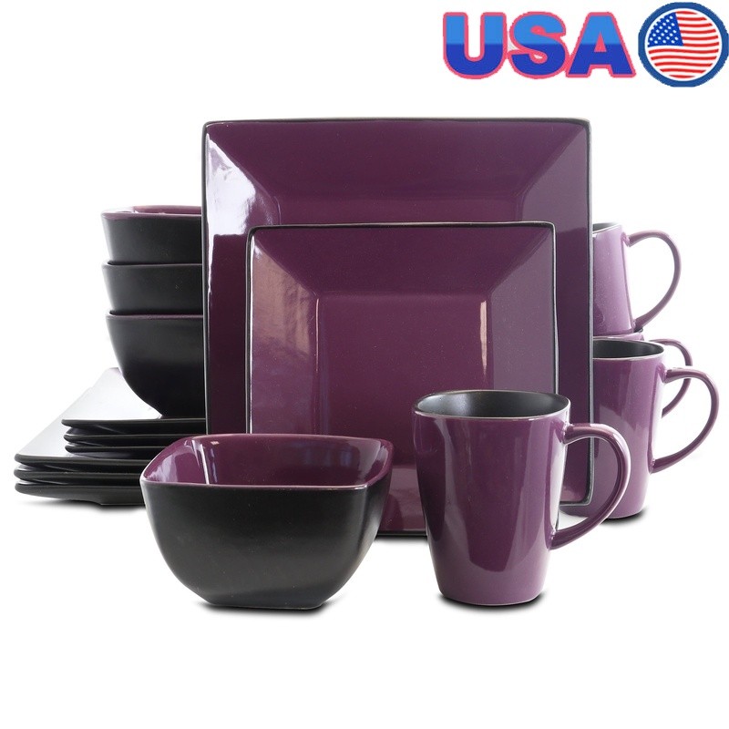 16 Piece Premium Stoneware Dinnerware Set 4 Dishwasher Safe Modern Design New