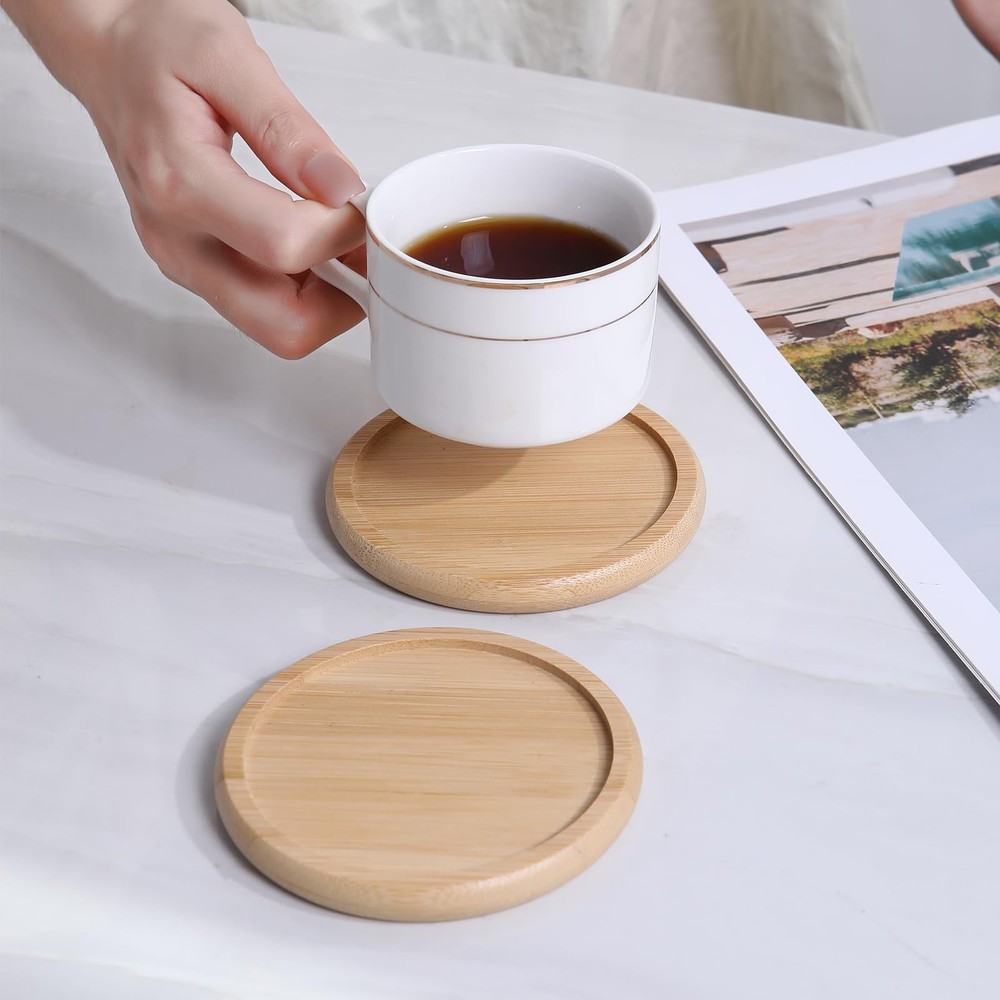 Bamboo 4 inch coaster [8 pcs] Coasters with Holder - Drinking Coasters - Cup ...