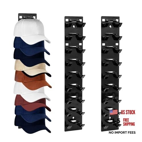 2 Pack Black Hat Organizer - Hat Rack for Wall & Cap Organizer, Strong
