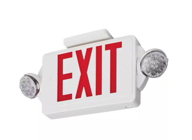 Lithonia Lighting LHQM LED Red Exit Sign With Emergency Lights, White, 2 Faces
