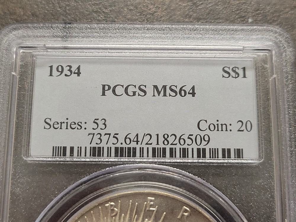 1934 90% Silver Peace Dollar MS-64 PCGS MS64 SPOTS ON REVERSE
