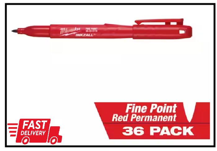 INKZALL Red Fine Point Jobsite Permanent Marker (36-Pack)