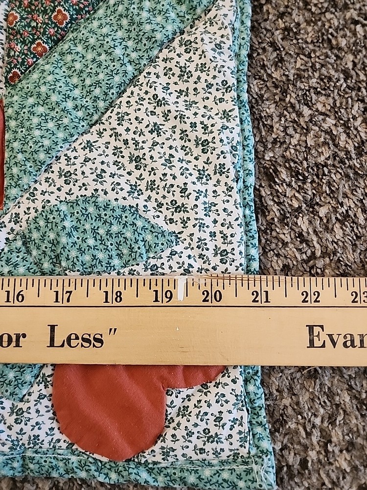 Handmade Quilted Square For Table Bread Basket Etc Green Hearts