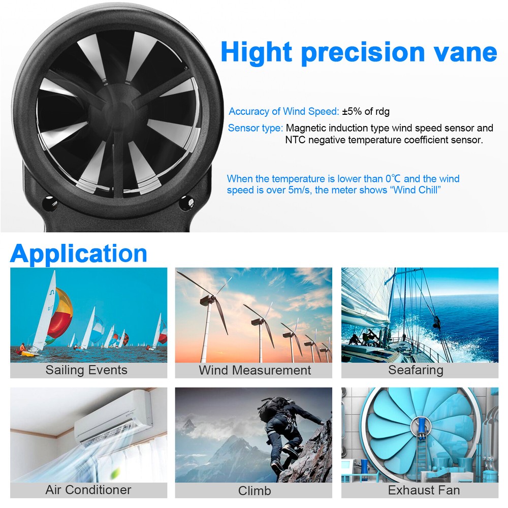 98217Handheld Anemometer Bluetooth Digital Wireless Wind Speed Gauge Meter CFM