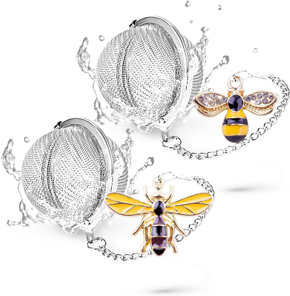 Handmade Tea Ball Infusers - 2Pcs, Honey Bee Strainers with Bee Charm Pendant...