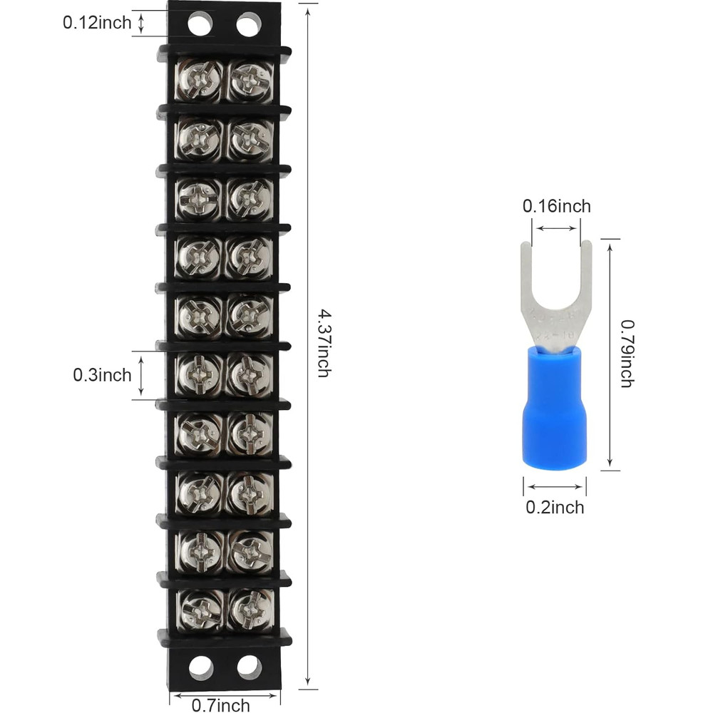 Terminal Block,2 Pack 10 Circuits 20-30A 200v-450v Dual Row Screw Terminals Stri