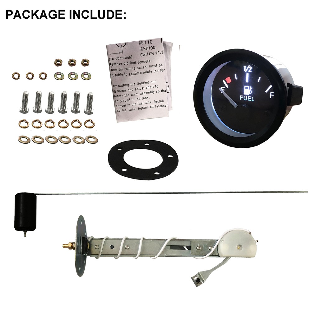 Universal 2"52mm Fuel Level Gauge Kit W/ Fuel Float Sensor E-1/2-F Pointer 12V