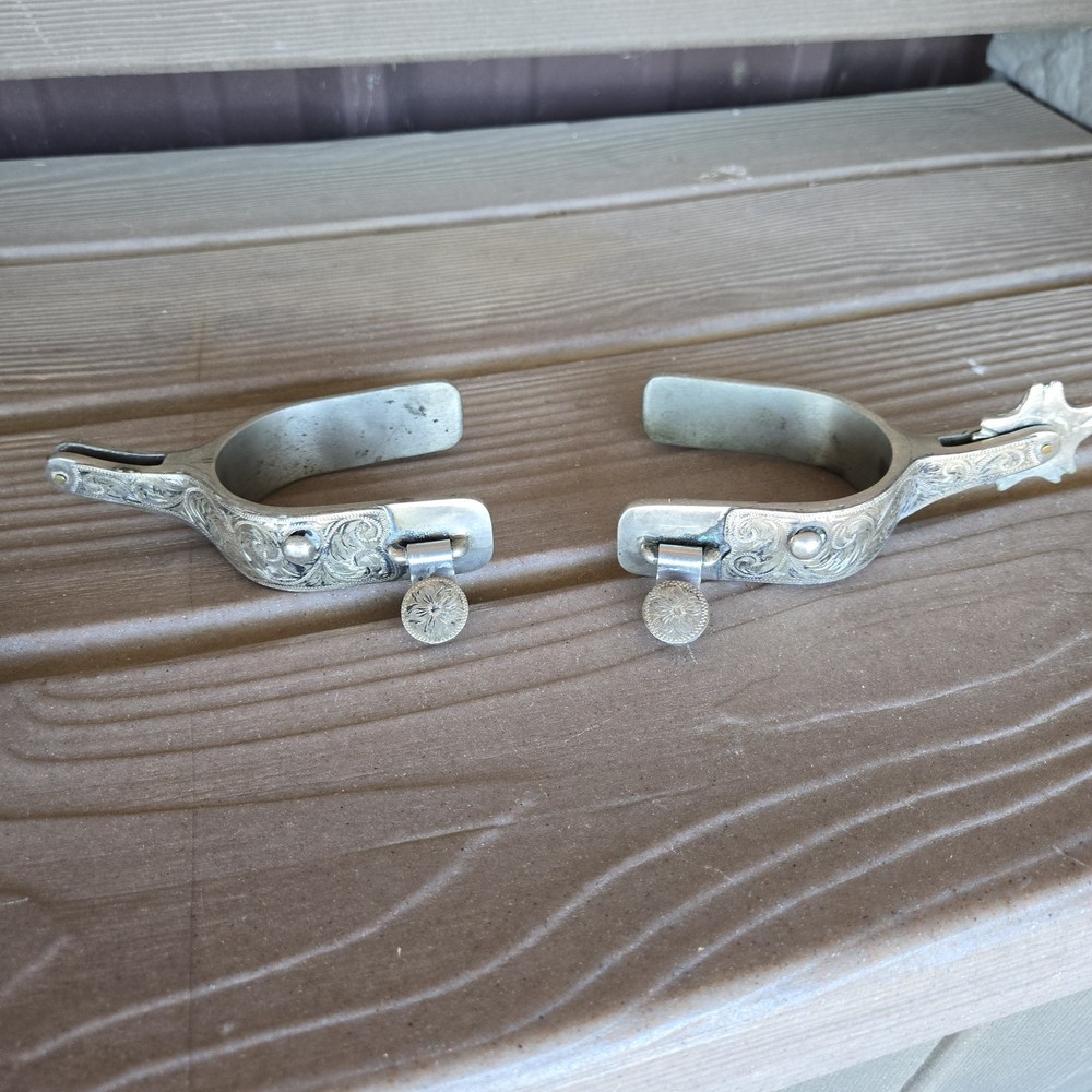 Silver Overlay Bronc Riding Spurs Excellent Condition