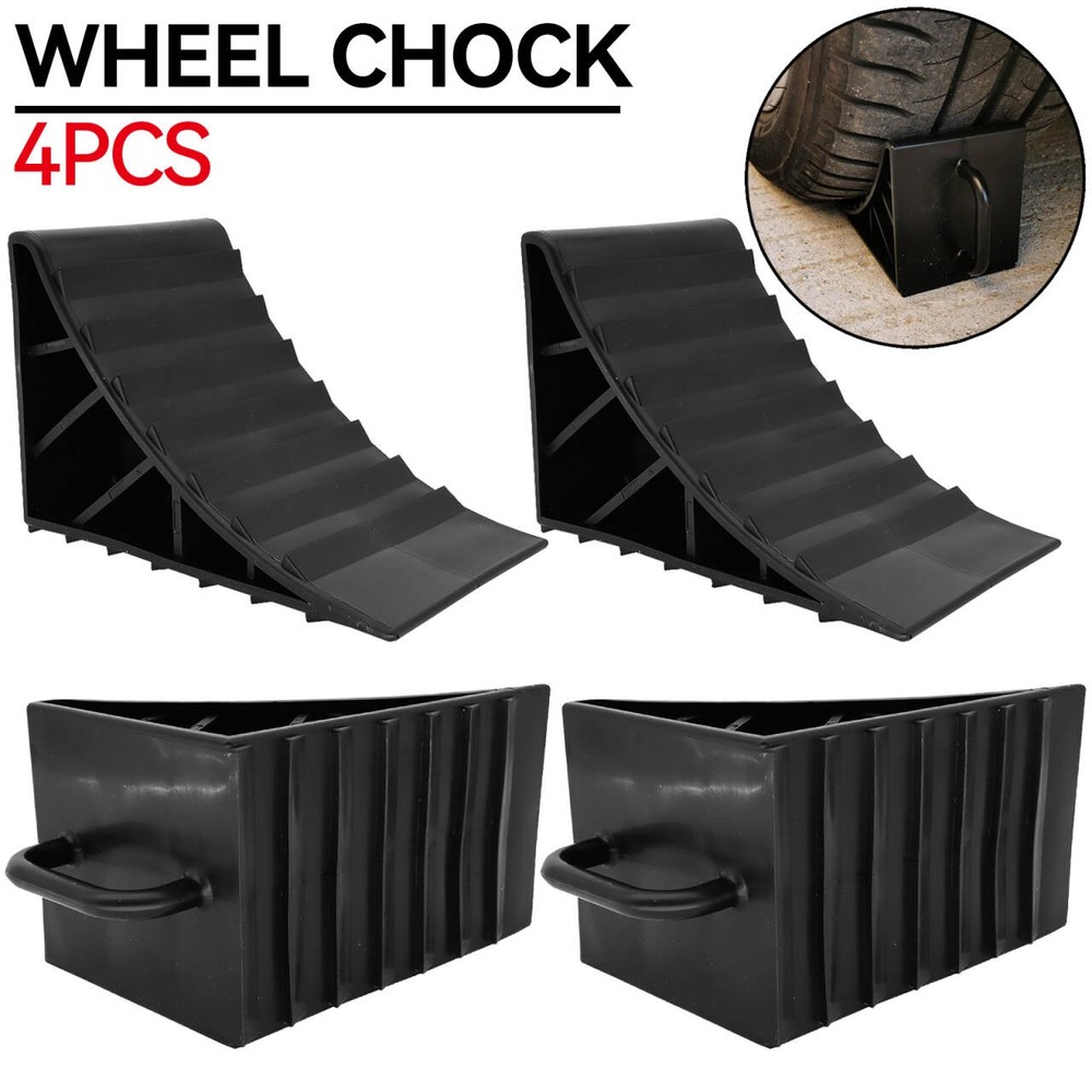 4x Heavy Duty Solid Rubber Wheel Chocks Truck Rv Camper Trailer Car Tire Stopper