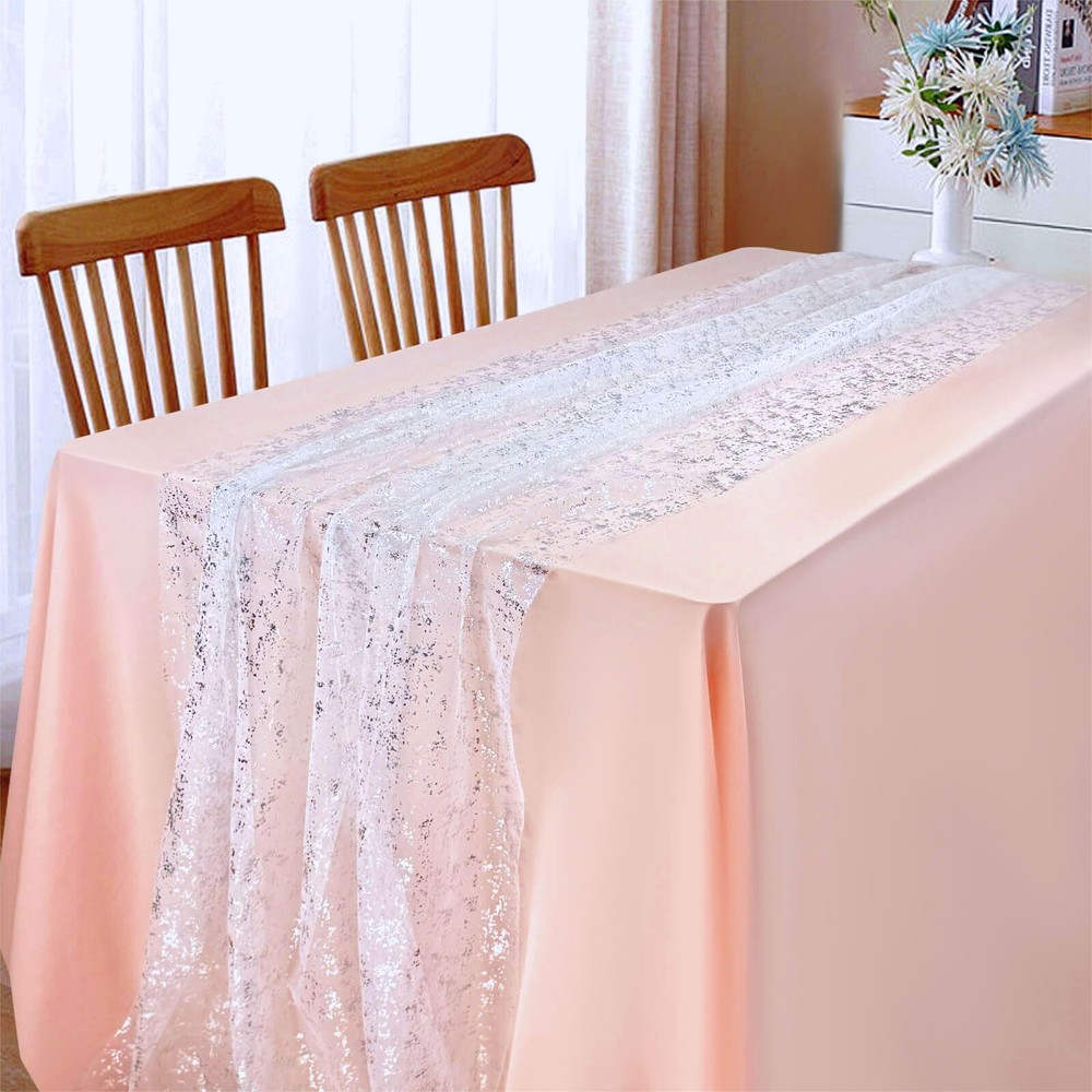 Silver Table Runner 10Ft Gauze Sheer Cheesecloth Runner for Table Sequin Glit...