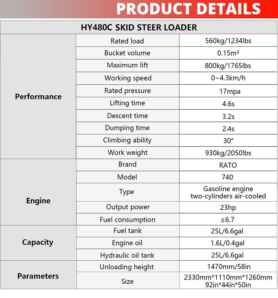 HY480C+Grapple FREE SHIP Mini Skid Steer Loader with 23HP EPA Engine Three pumps