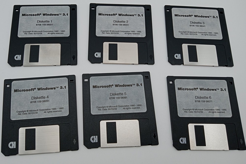 Microsoft Windows 3.1 Setup Disks (Complete 6-Disk Set, 3.5" Floppy, 1985- 1992)