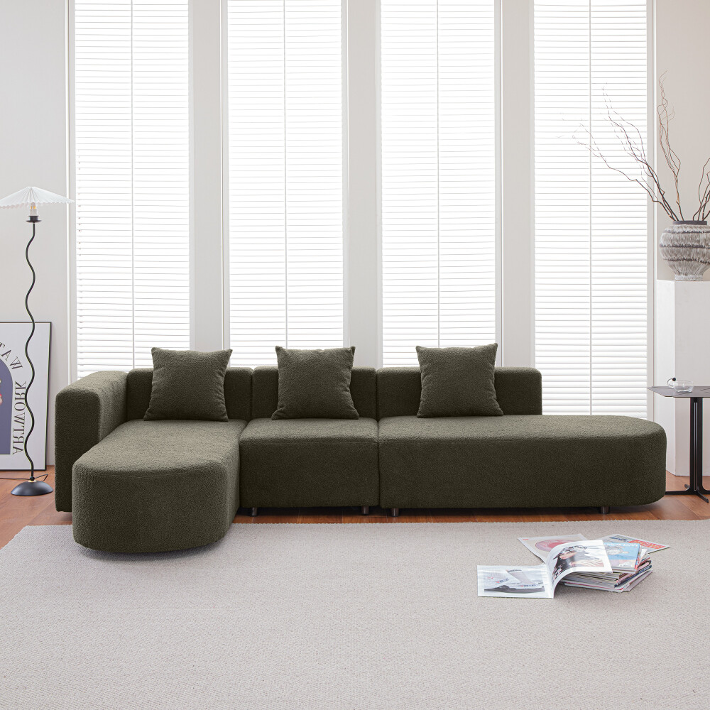 110.2'' Modern Sectional L shape boucle Sofa with curved seat